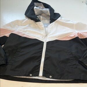 Angel Kiss Small Black White Pink Windbreaker Zip Up Hooded Jacket